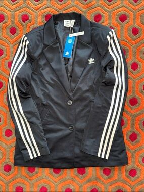 MAKE OFFER! adidas Black Blazer-Inspired Track Jacket with White Stripes Women's